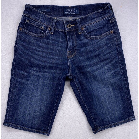 Lucky Brand Women’s Denim Bermuda Shorts Size 0/25 Blue Distressed Jean - Picture 1 of 13
